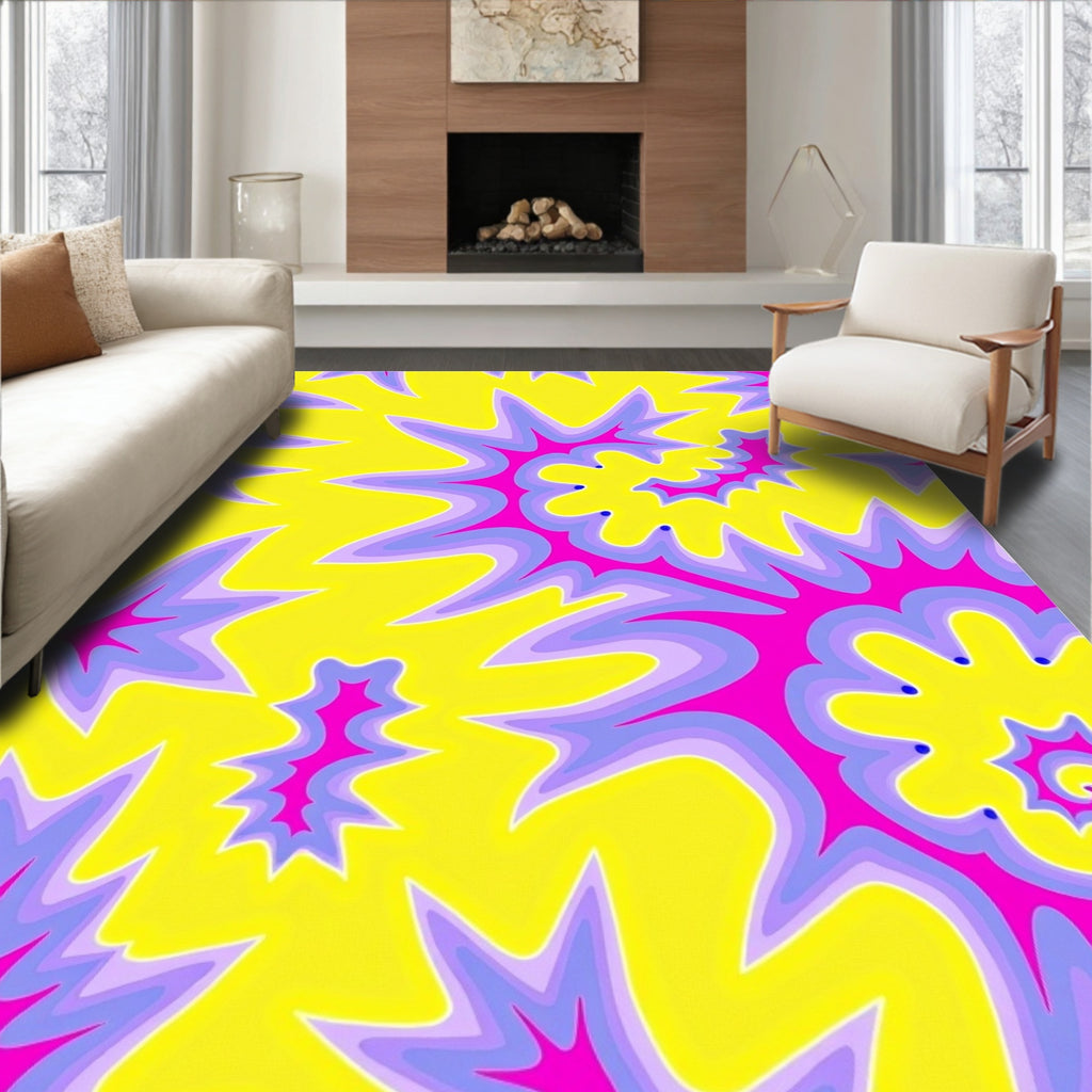 Psychedelic Swirls Vivid Yellow Pattern Rug