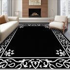 Elegant Black White Floral Vines Rug