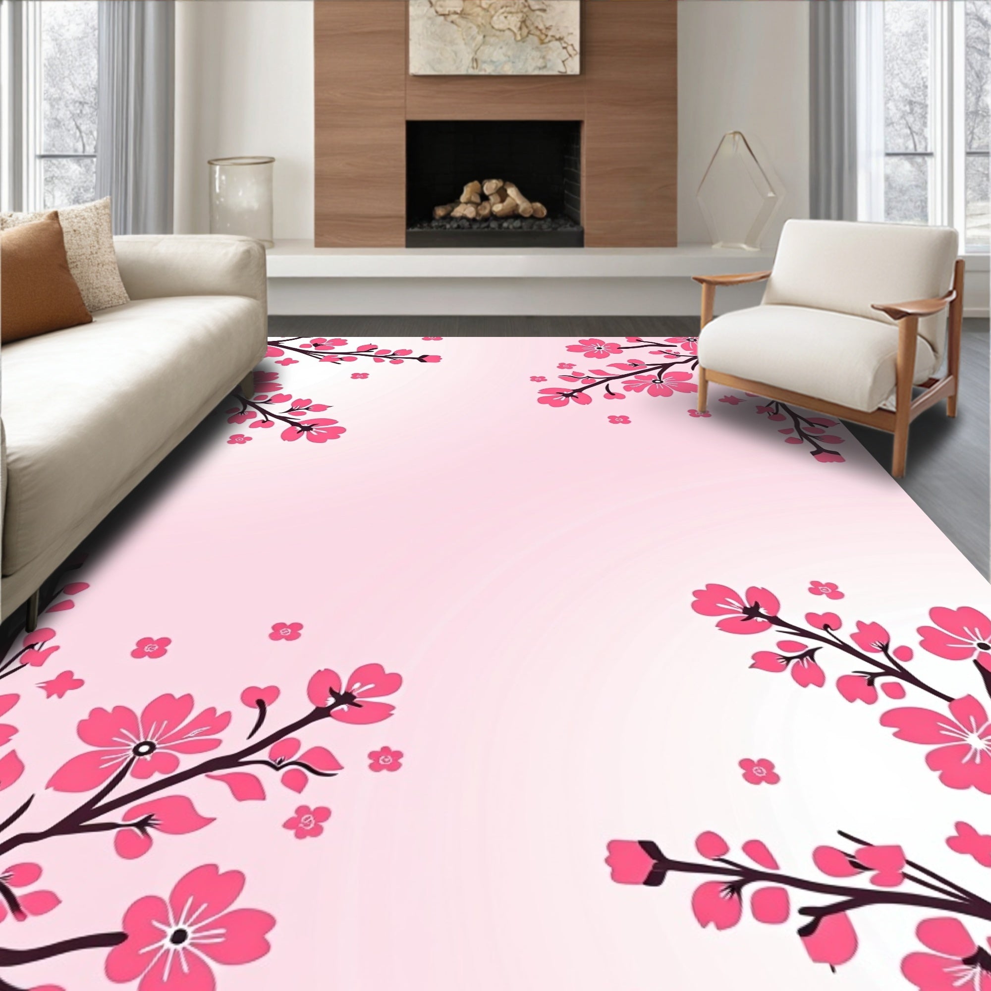 Pink Cherry Blossom Branch Romance Rug