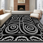 Ornate Black and White Scrollwork Design Rug