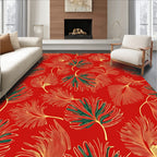 Tropical Leaf Patterned Red Rug