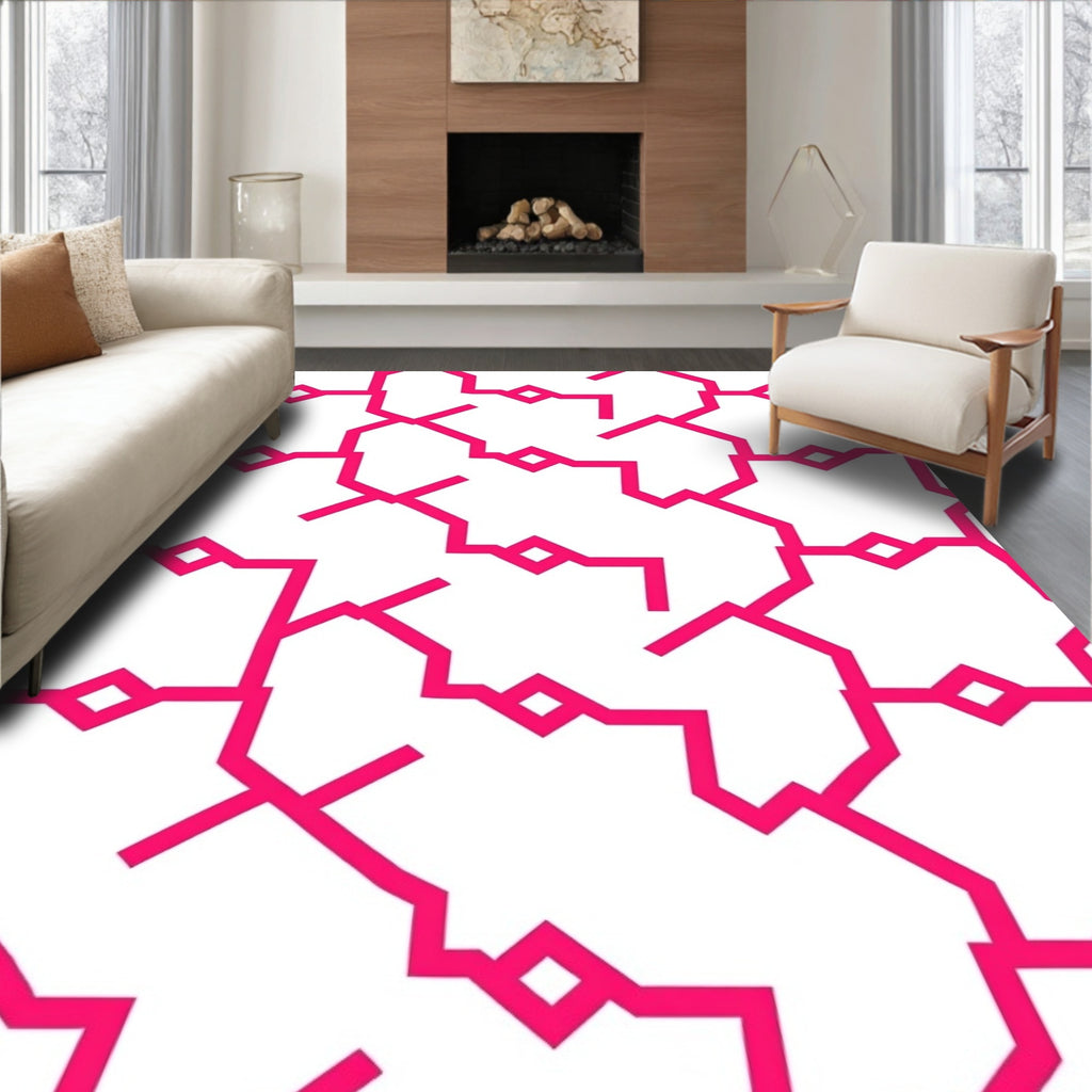 Hot Pink Geometric Chain Link Pattern Rug