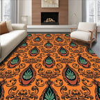 Orange Teal Floral Damask Pattern Rug