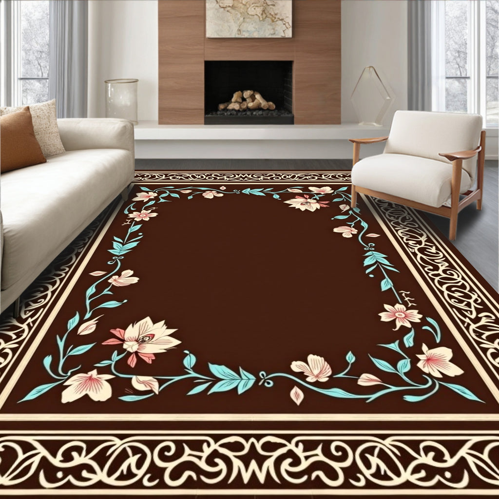 Floral Border With Winding Vines Design Rug