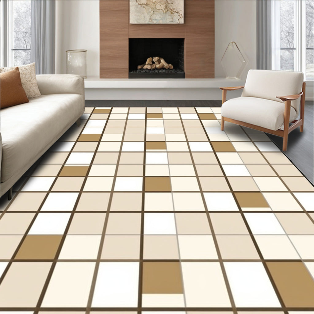 Neutral Toned Square Pattern Print Rug