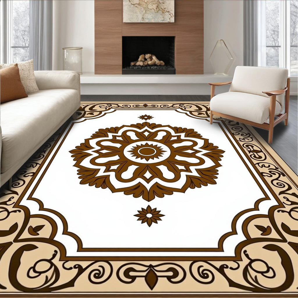 Brown Floral Medallion Border Rug