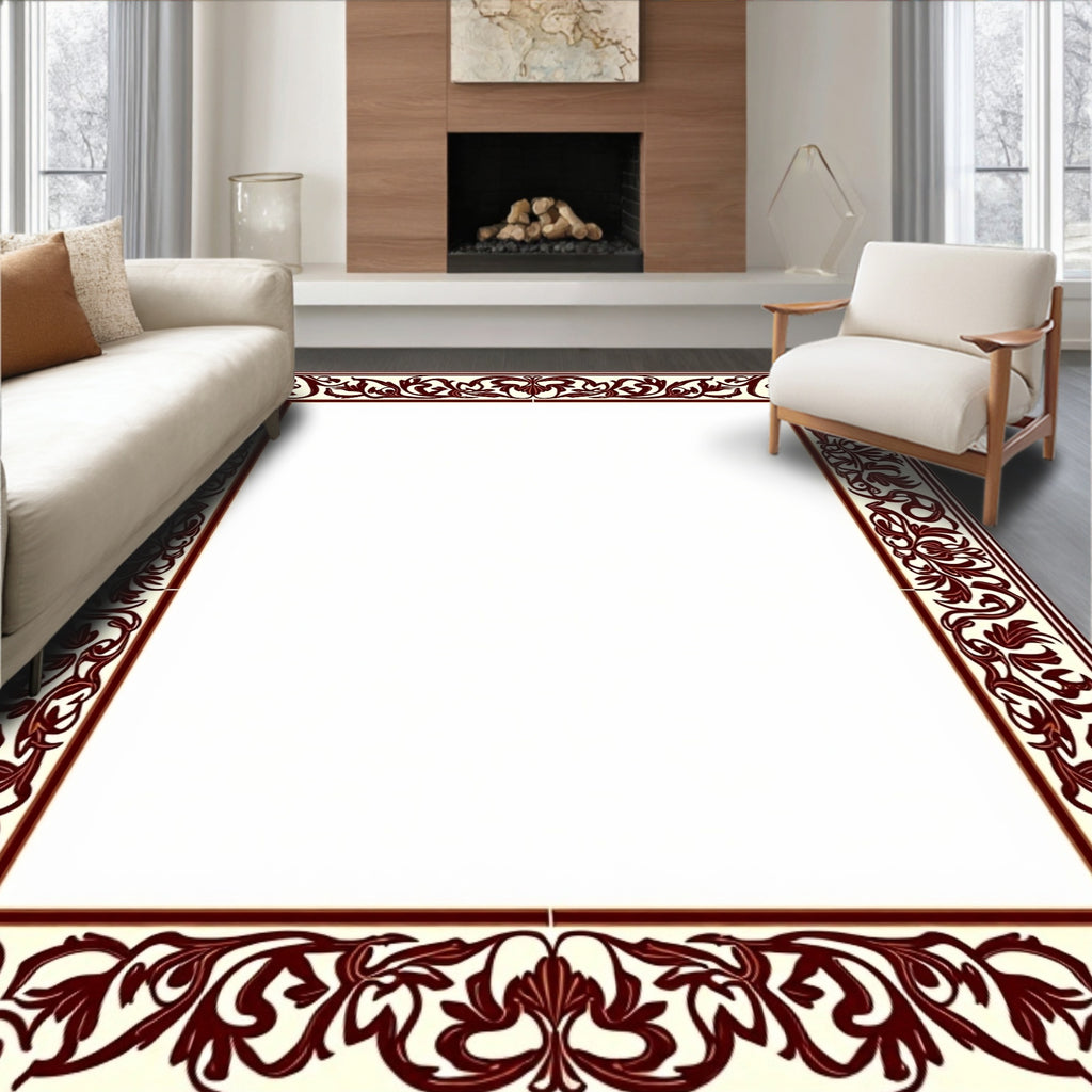 Elegant Red Floral Vine Border Design Rug