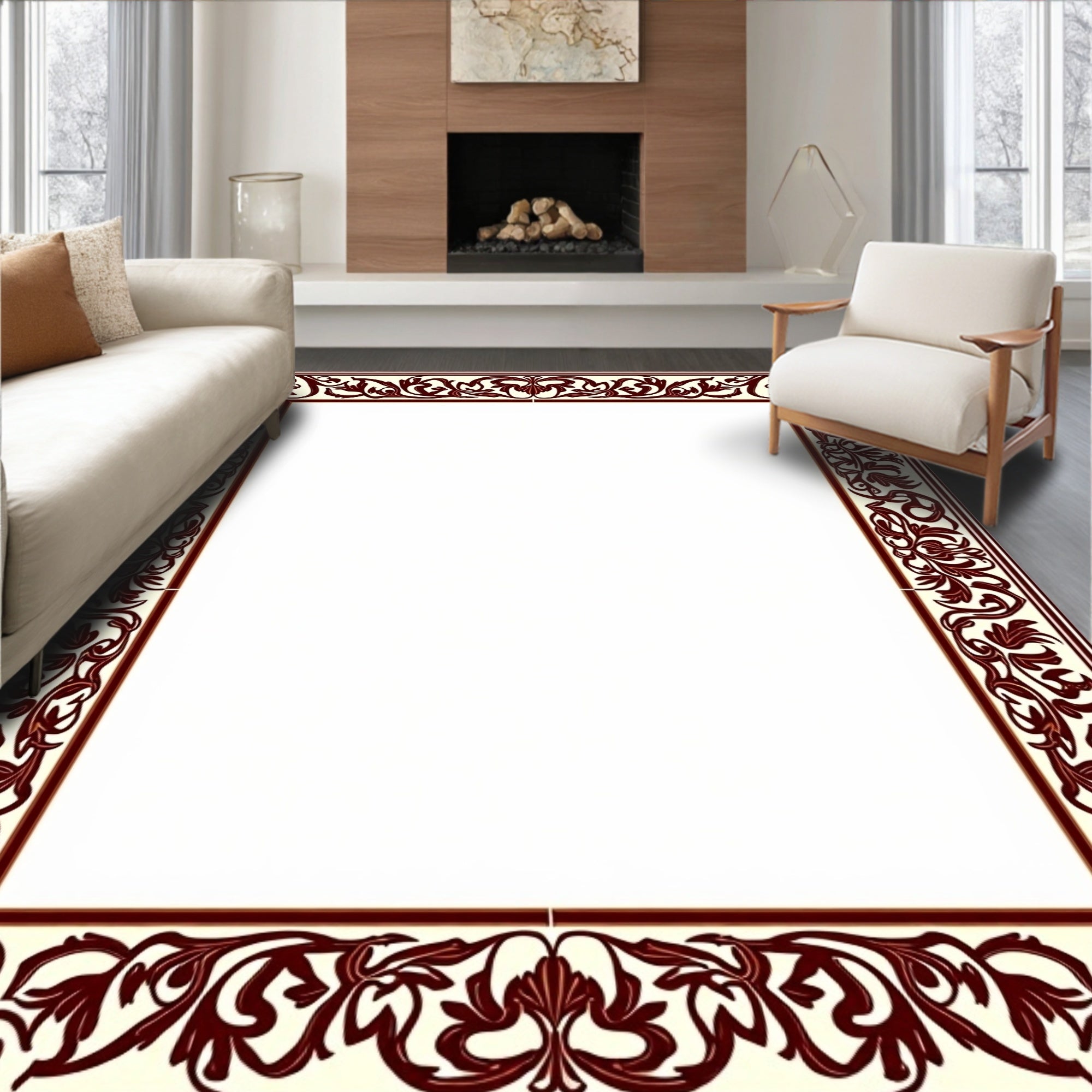 Elegant Red Floral Vine Border Design Rug