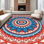 Vibrant Red Blue Floral Mandala Design Rug