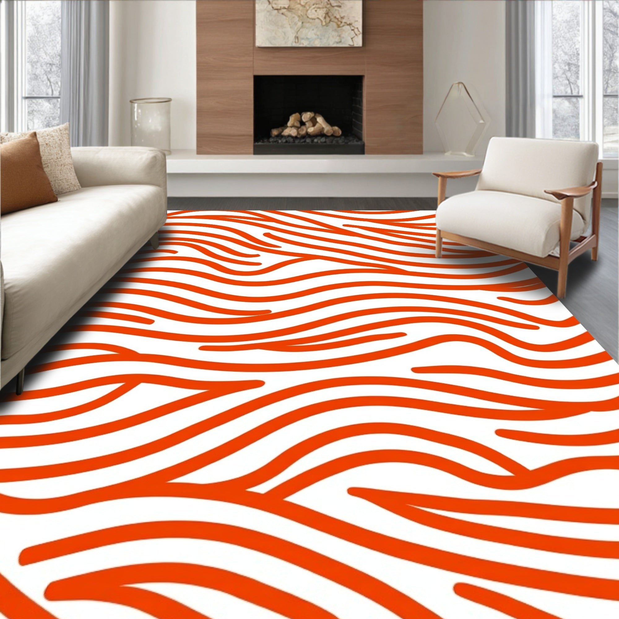 Bold Orange Wavy Line Pattern Rug