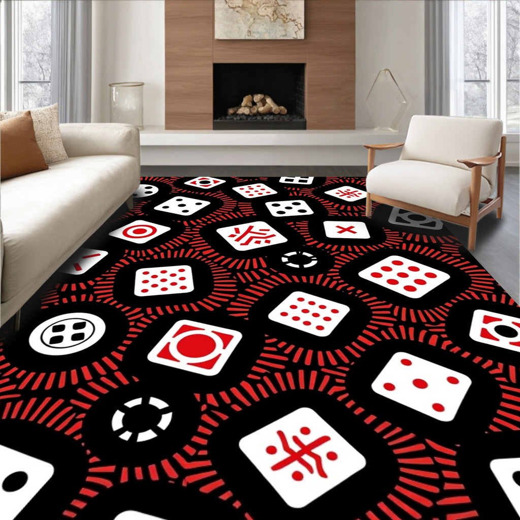 Red Dice Pattern Graphic Rug