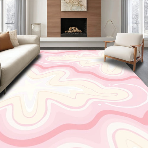 Abstract Pink Cream Swirl Pattern Rug