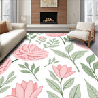 Pink Floral Branches Leaves Pattern Rug