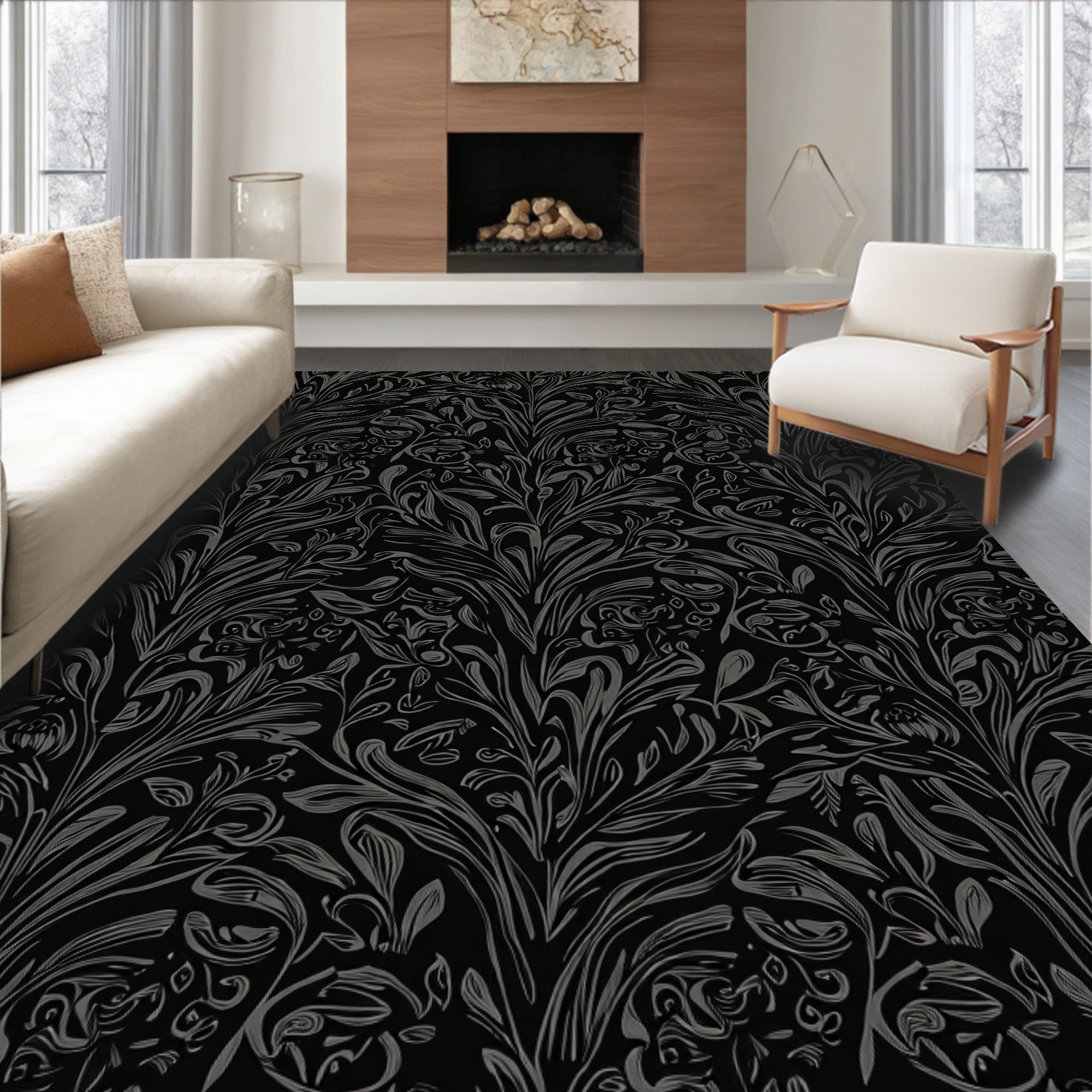Dark Floral Vines Elegant Pattern Rug