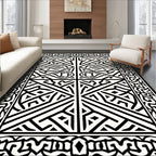 Intricate Black and White Geometric Maze Rug