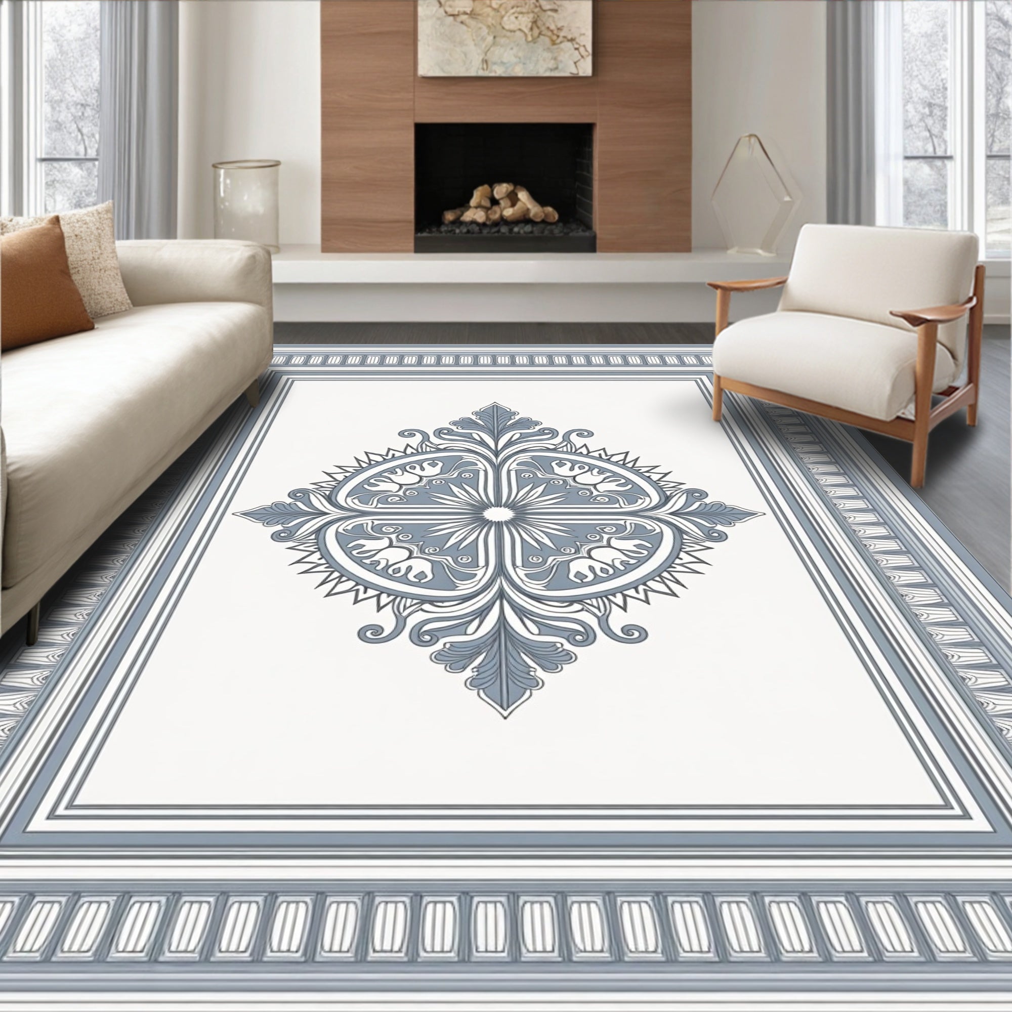Classic Blue Medallion Border Rug