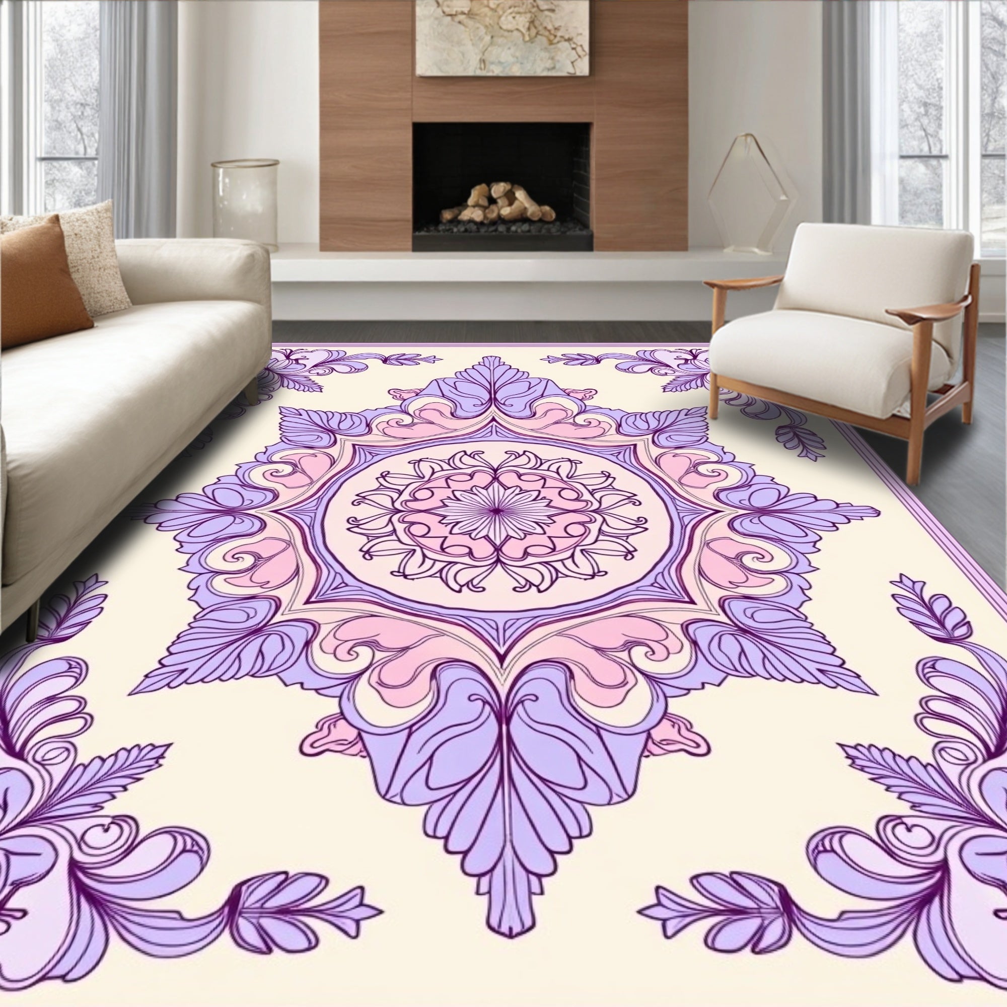 Floral Mandala With Lavender Accents Rug