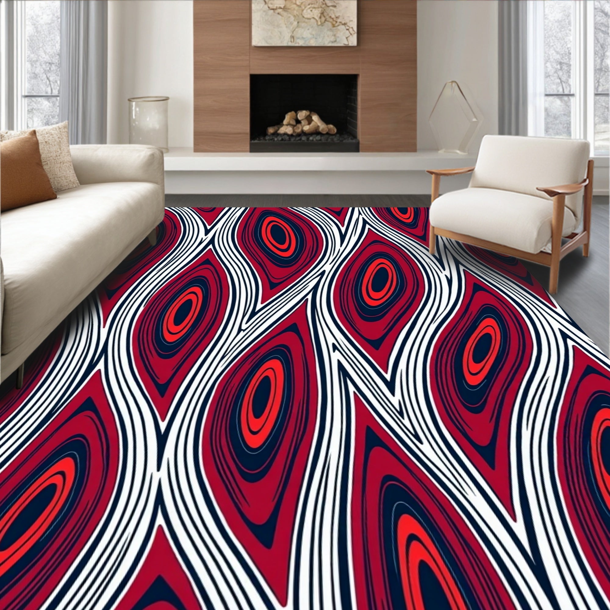 Abstract Red White Blue Swirl Pattern Rug