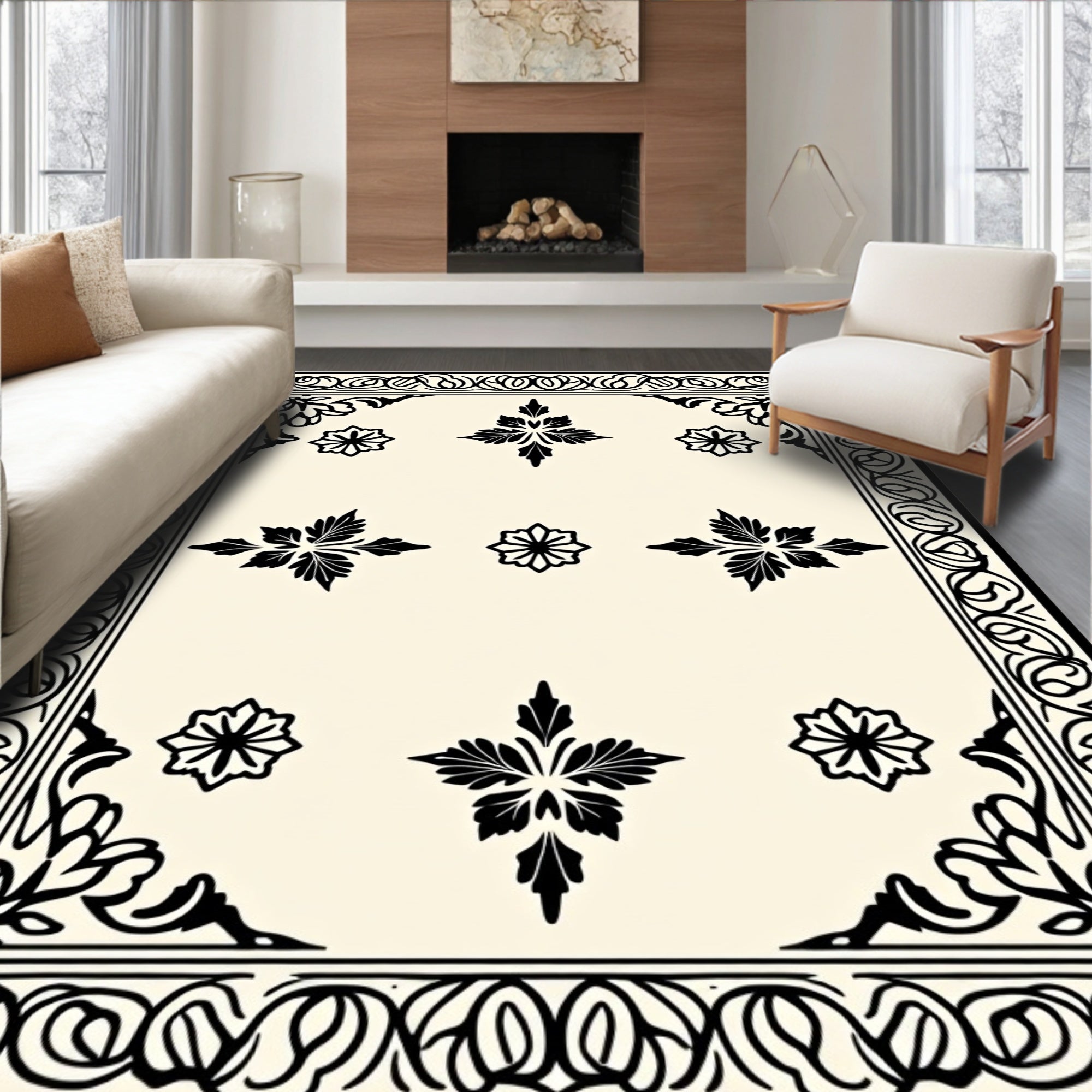 Classic Floral Scrollwork Borders Rug