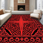 Intricate Red Black Abstract Star Rug
