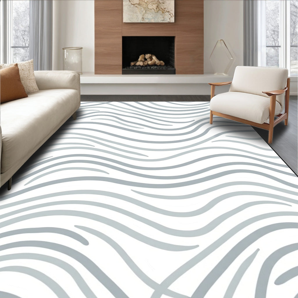 Cool Gray Wavy Stripe Pattern Rug