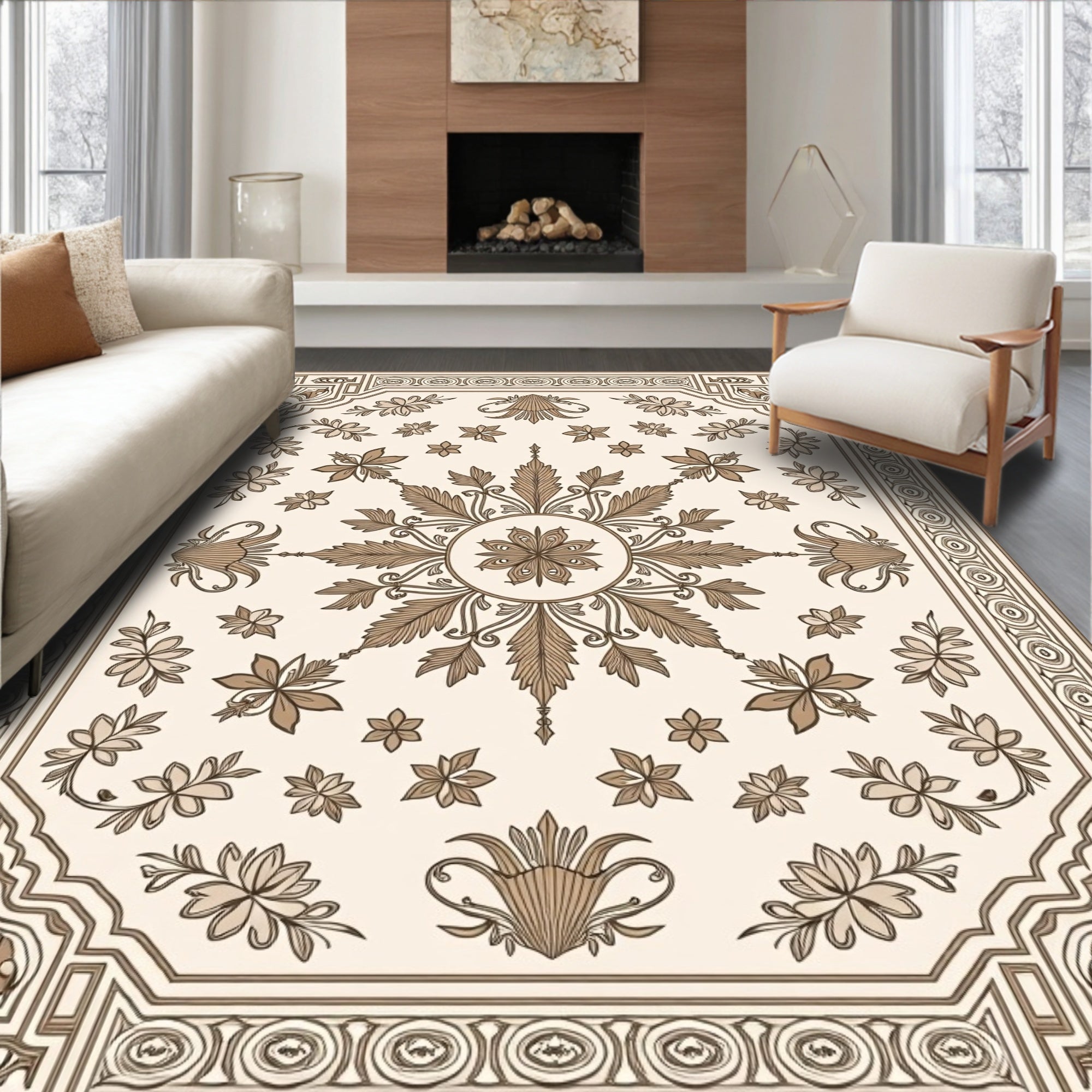 Ornate Floral And Leaf Scroll Pattern Rug