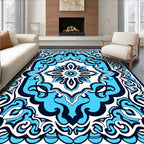 Azure Navy Floral Medallion Pattern Rug