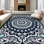 Intricate Blue White Floral Mandala Design Rug
