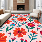 Bright Red Orange Floral Pattern Rug