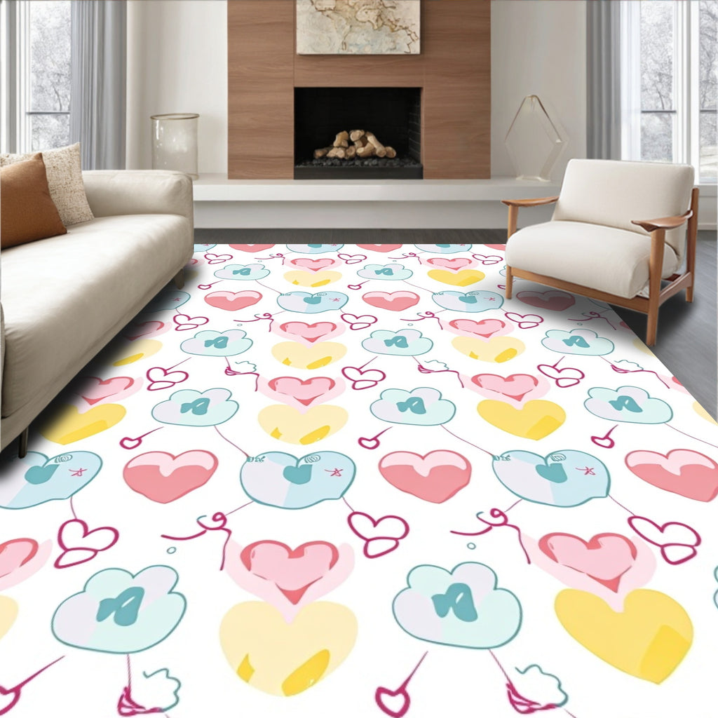 Cute Hearts And Clouds Fun Pattern Rug