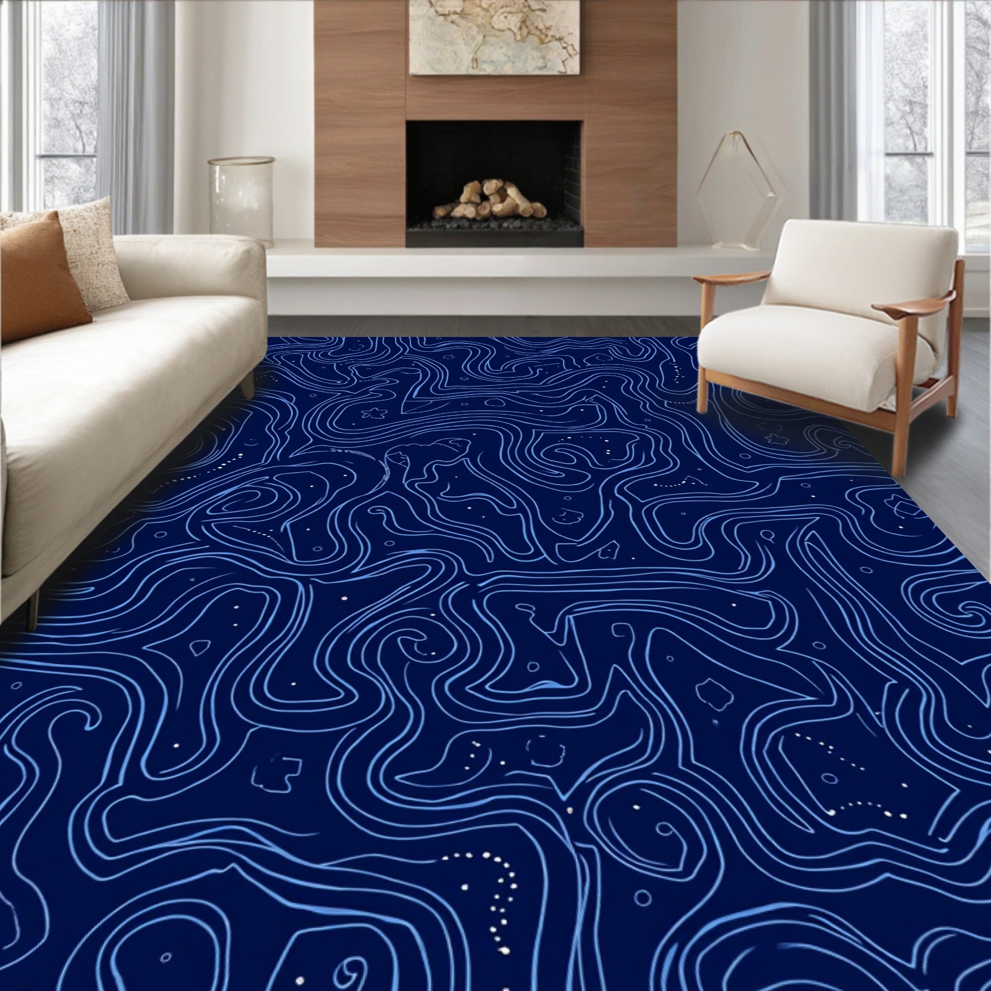 Abstract Swirl Star Pattern Rug