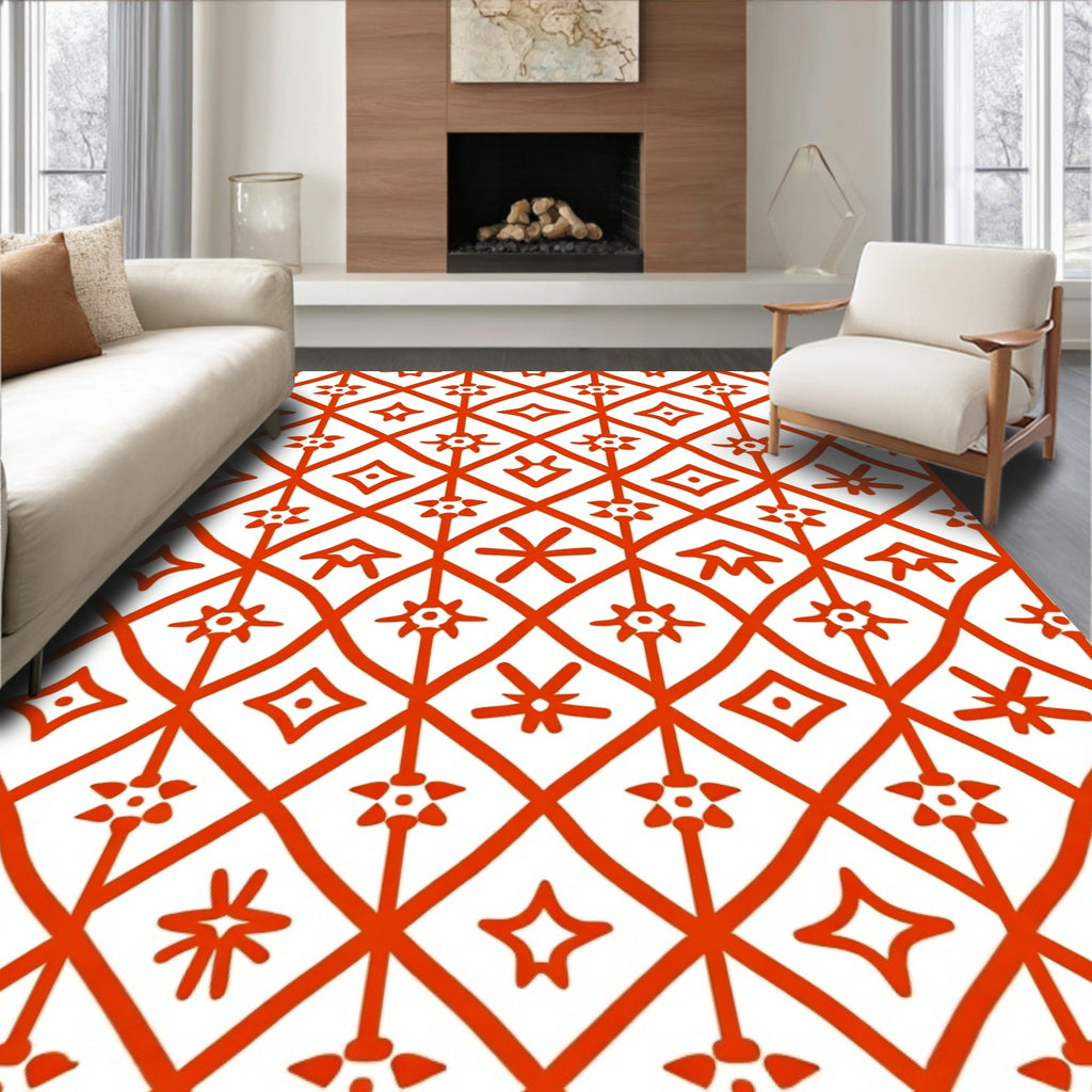 Geometric Diamond Lattice Star Pattern Rug
