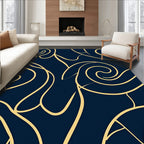 Gold Swirls on Deep Blue Canvas Rug
