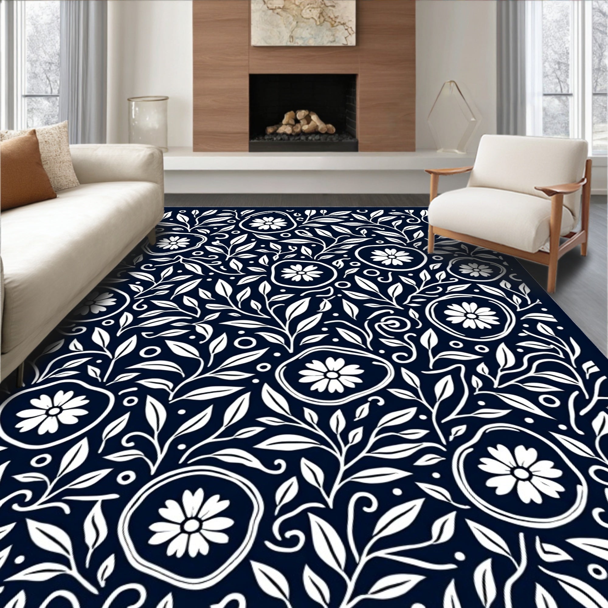 Classic Floral Vine Dot Pattern Rug