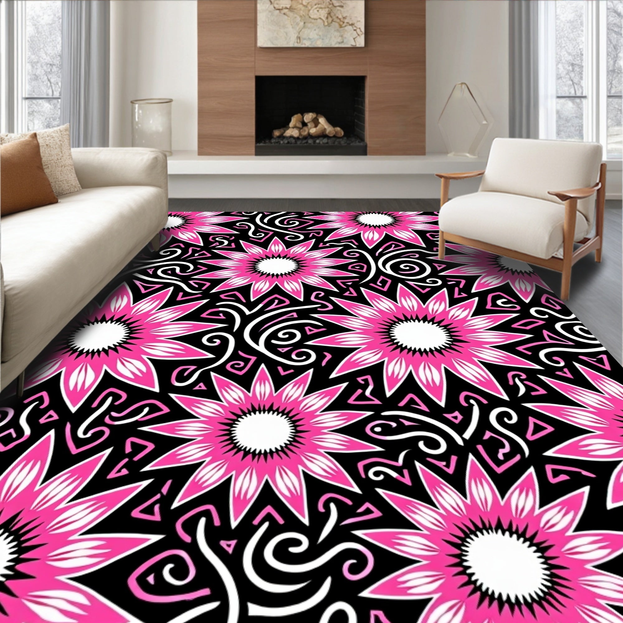 Bold Floral Pattern With Swirl Accents Rug