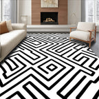 Bold Black Maze Pattern Design Rug