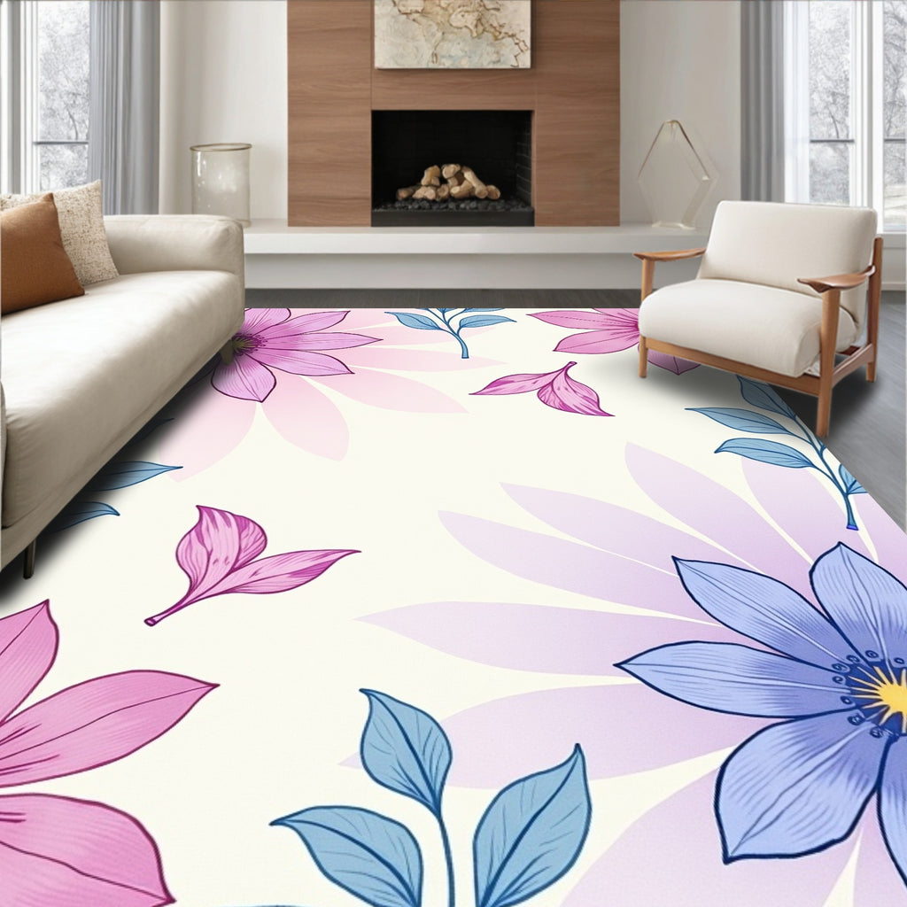 Whimsical Flower Leaf Pattern Rug