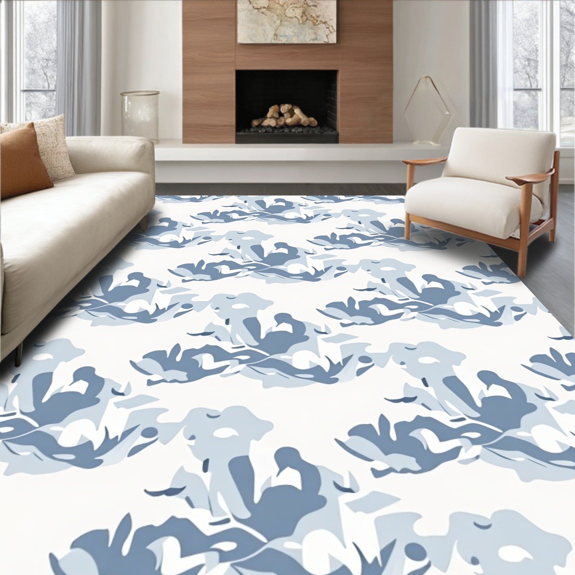 Abstract Blue Swirl Pattern Design Rug
