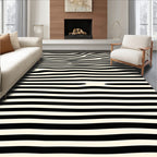 Wavy Black And Cream Stripe Design Rug