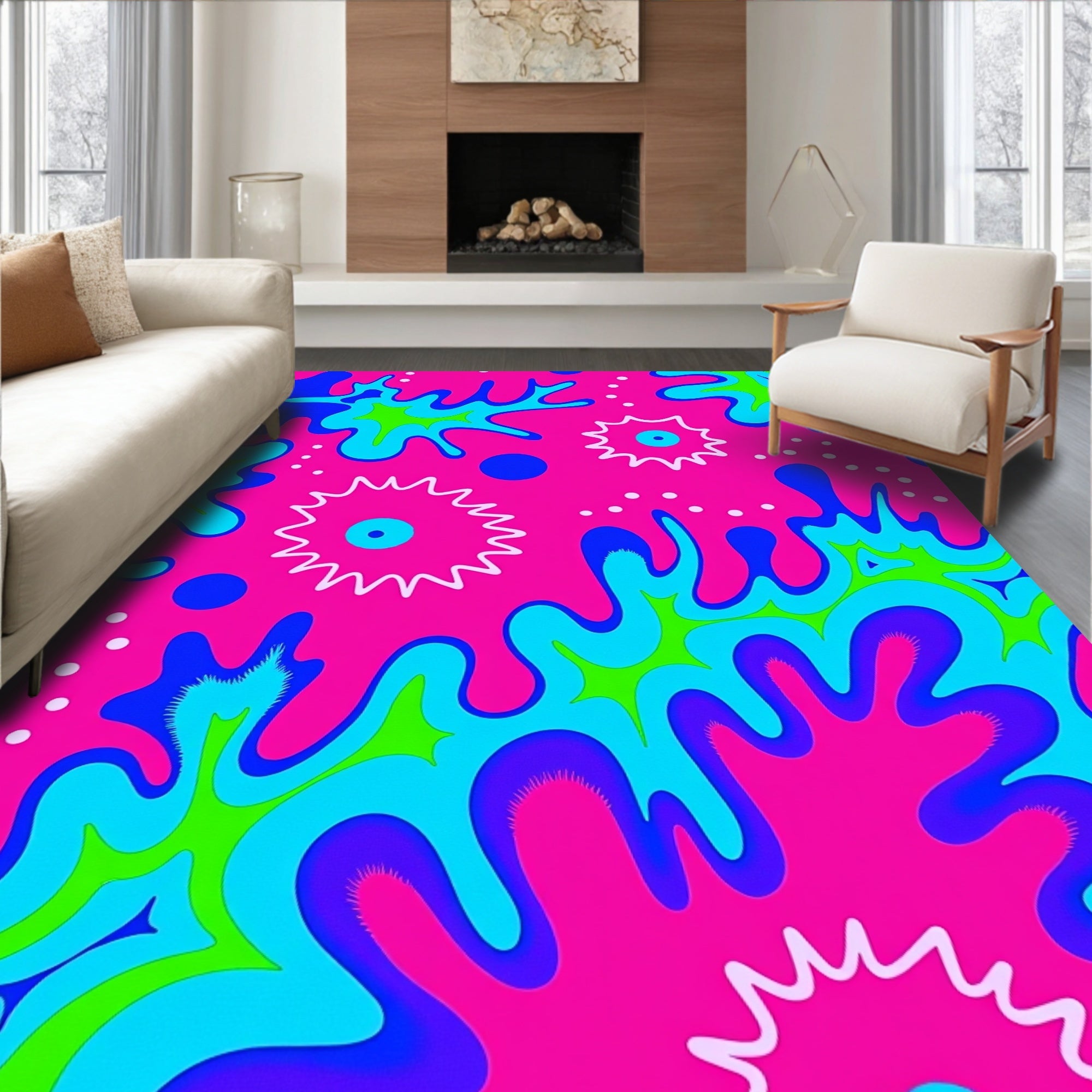 Radical Splatter Abstract Psychedelic Design Rug