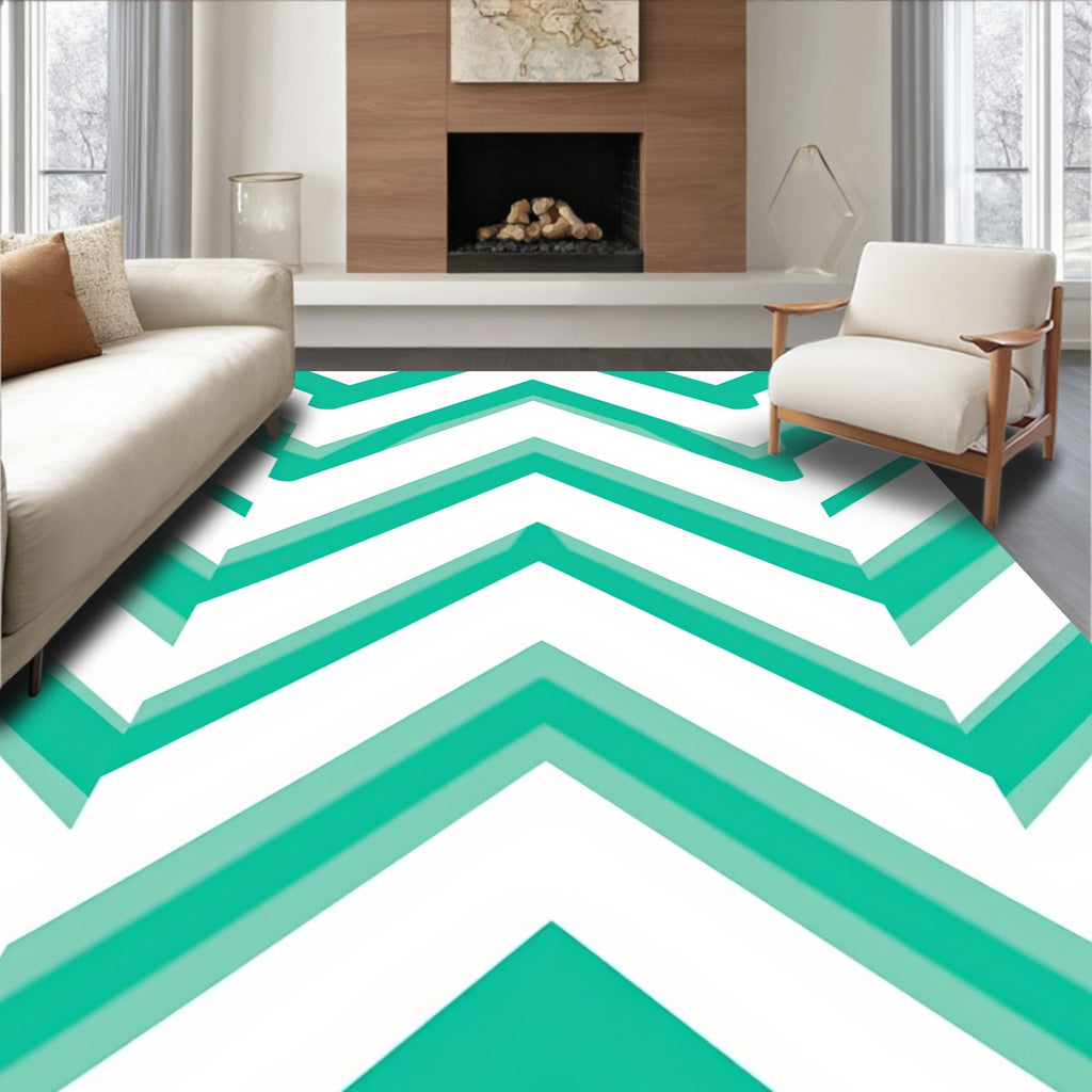 Modern Teal Chevron Pattern Rug