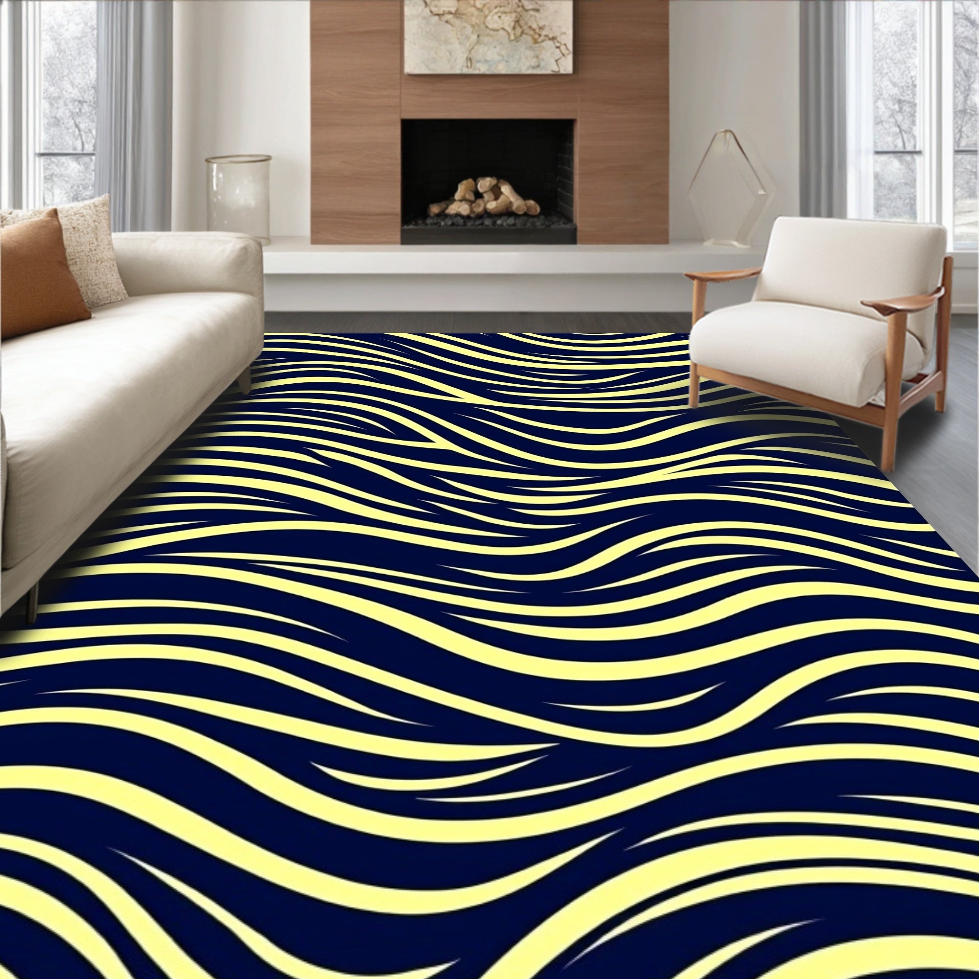 Bold Wavy Stripe Pattern Design Rug