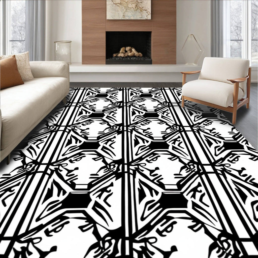 Gothic Black White Geometric Face Rug