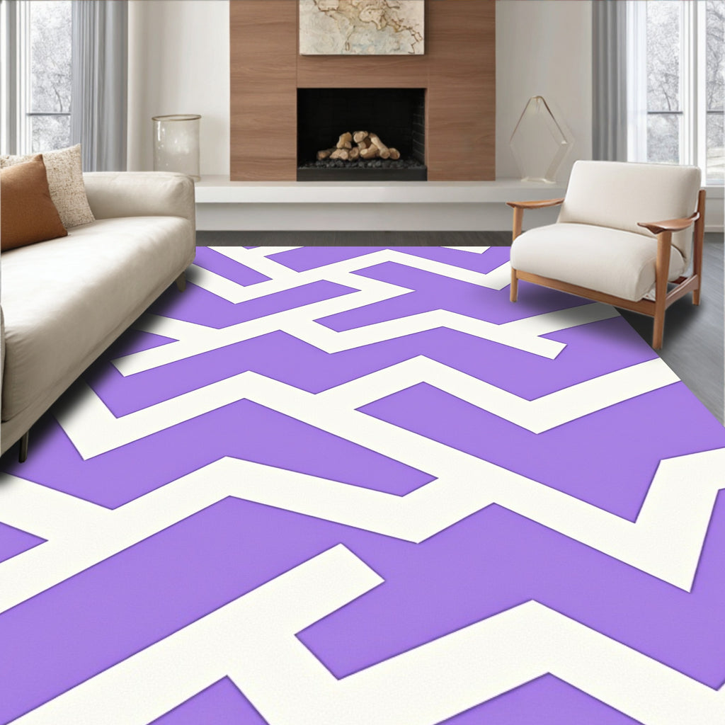 Modern Cream Purple Geometric Pattern Rug