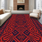Bold Red and Blue Geometric Tribal Design Rug