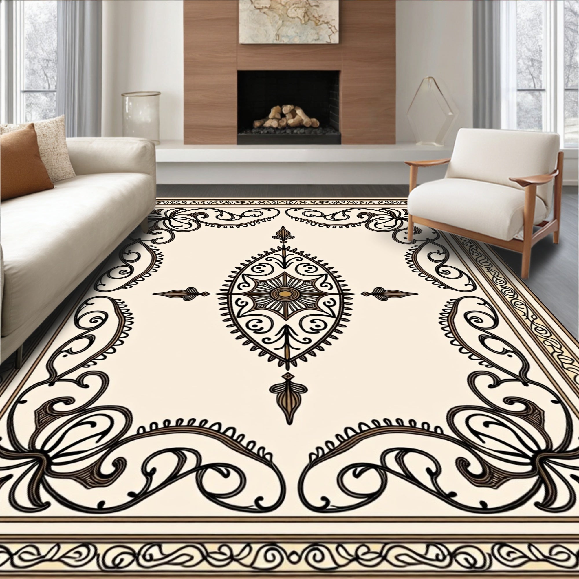 Elegant Floral Scrollwork With Medallion Rug
