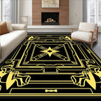 Golden Art Deco Geometric Sunburst Pattern Rug