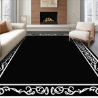 Ornate Black White Scrollwork Design Rug