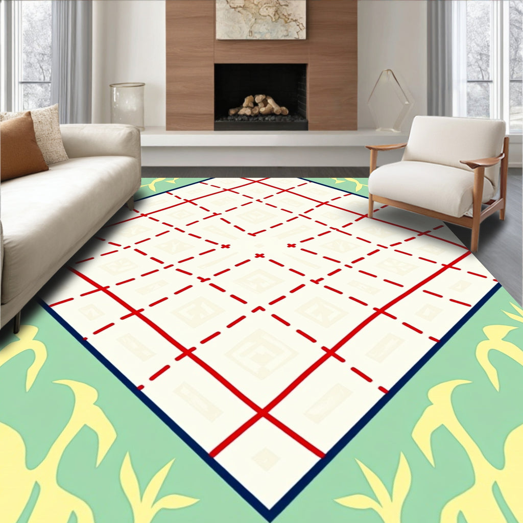 Geometric Diamond Red Blue Pattern Rug