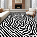 Bold Black White Interlocking Stripes Rug